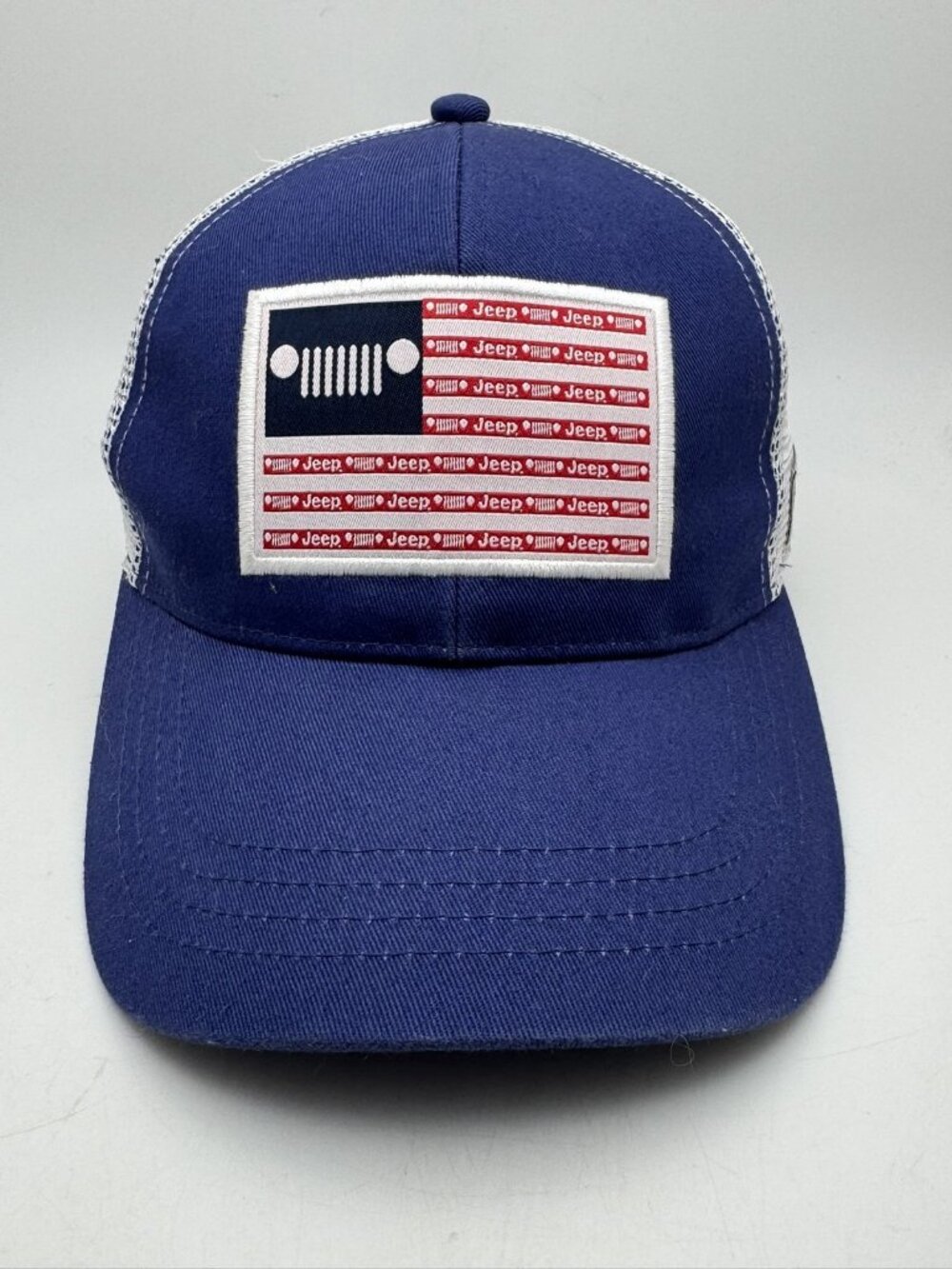 Jeep American Flag Trucker Hat Men's Blue White Mesh Adjustable Snapback Cap